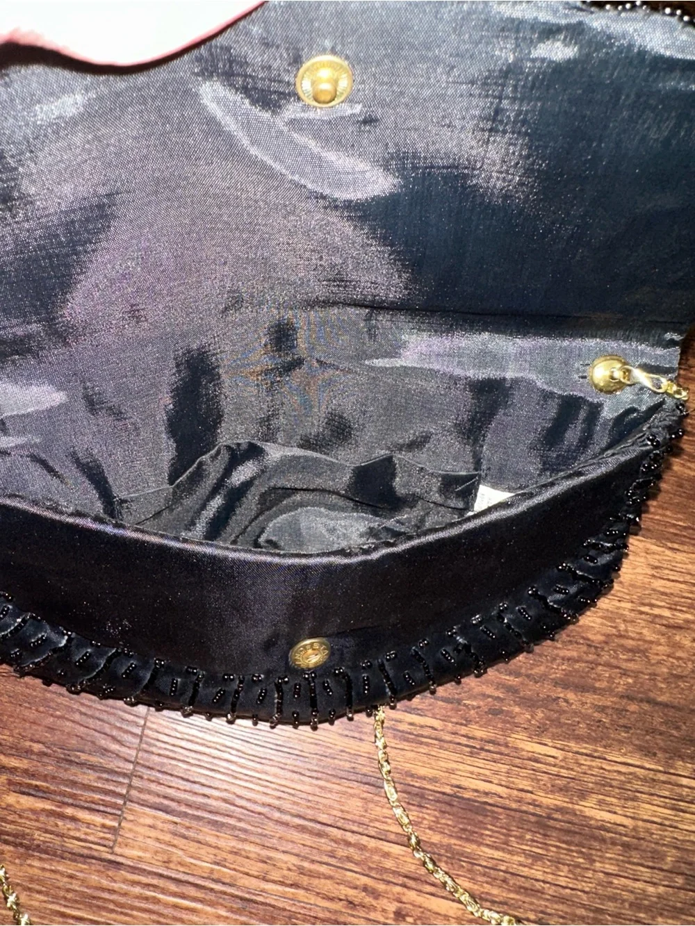 La Regale Black Beaded Chain-Strap Evening Bag Clutch Purse Vintage